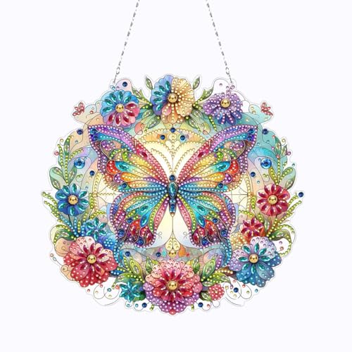 CXINLky DIY Diamond Art Painting Anhänger mit Kette, Diamant Painting Fensterbilder, Kreatives 5D Diamond Malerei Wandbehang Kits für Fenster Wand Eingang Garten Decor-02-Schmetterling von CXINLky