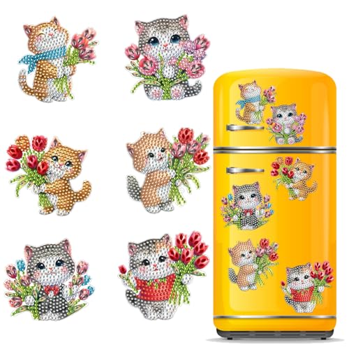 CXINLky DIY Diamond Art Painting Kühlschrankmagnete,5D Kreatives Diamant Malerei Kühlschrank Magnete Kits Home Dekoration für Kühlschrank, Magnettafel, Whiteboard, Pinnwand-04-Katze von CXINLky