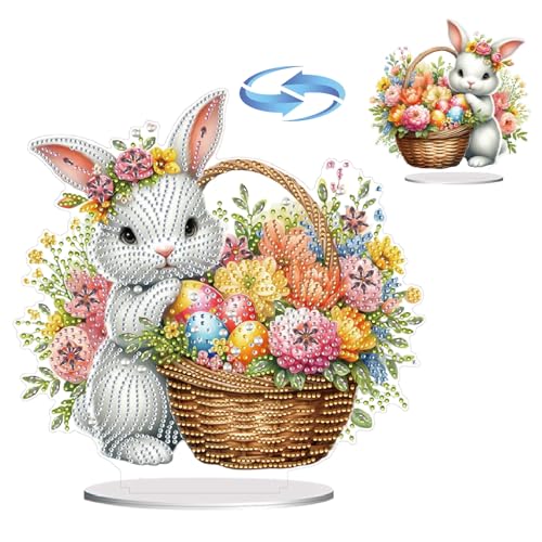 CXINLky DIY Diamond Art Painting Osterhase Tisch Deko, 5D Diamant Painting Ostern Tischdeko, Diamant Malerei Osterei Stehend Kunst Set für Ostern Hausgeschenk Deko-07-Osterhase von CXINLky