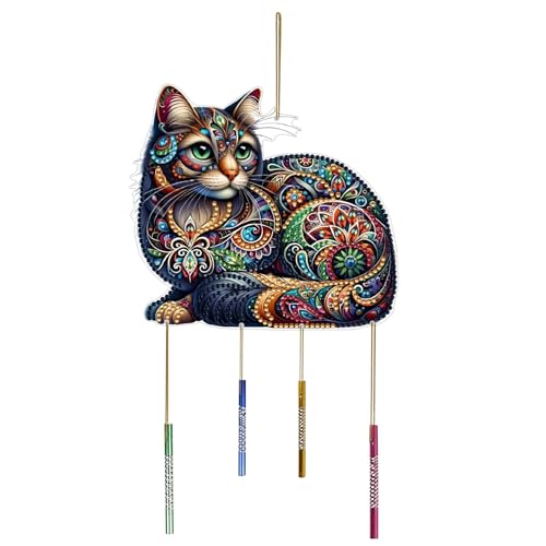 CXINLky DIY Diamond Painting Anhänger mit Kette, DIY Diamond Painting Windspiel, Kreatives 5D Diamond Malerei Wandbehang Kits Windspiel-Anhänger für Fenster, Garten, Hof-08-Katze von CXINLky