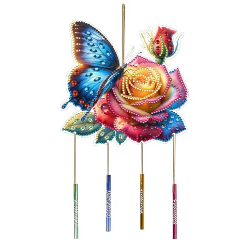 CXINLky DIY Diamond Painting Anhänger mit Kette, DIY Diamond Painting Windspiel, Kreatives 5D Diamond Malerei Wandbehang Kits Windspiel-Anhänger für Fenster, Garten, Hof-18-Schmetterling von CXINLky