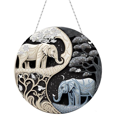 CXINLky DIY Diamond Painting Anhänger mit Kette, Diamant Painting Fensterbilder, 5D Diamond Malerei Türkranz Wandbehang Kits für Fenster Wand Eingang Garten Decor-20-Elefant von CXINLky