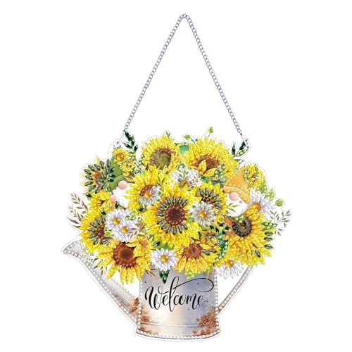 CXINLky DIY Diamond Painting Anhänger mit Kette, Sonnenblumen Diamant Painting Bilder, Kreatives 5D Diamond Malerei Wandbehang Kits für Fenster Wand Eingang Decor-01-Sonnenblumenstrauß von CXINLky