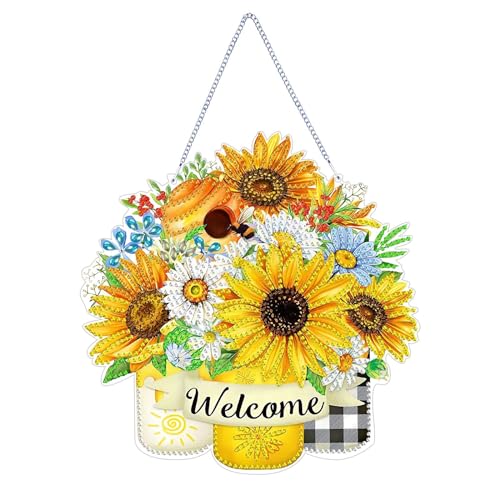 CXINLky DIY Diamond Painting Anhänger mit Kette, Sonnenblumen Diamant Painting Bilder, Kreatives 5D Diamond Malerei Wandbehang Kits für Fenster Wand Eingang Decor-02-Sonnenblumenstrauß von CXINLky