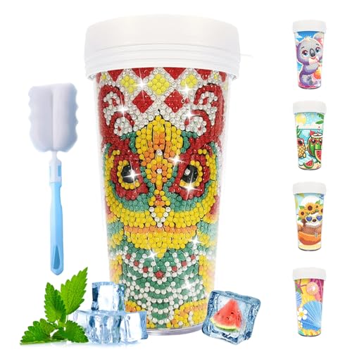 CXINLky DIY Diamond Painting Becher, 470ML Diamond Painting Wasserflasche mit Reinigungsbürste, BPA-Free Mehrweg Becher für Wasser, Eiskaffee, Smoothies, Saft, Heiße Getränke-08 von CXINLky