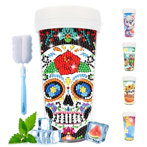 CXINLky DIY Diamond Painting Becher, 470ML Diamond Painting Wasserflasche mit Reinigungsbürste, BPA-Free Mehrweg Becher für Wasser, Eiskaffee, Smoothies, Saft, Heiße Getränke-12 von CXINLky