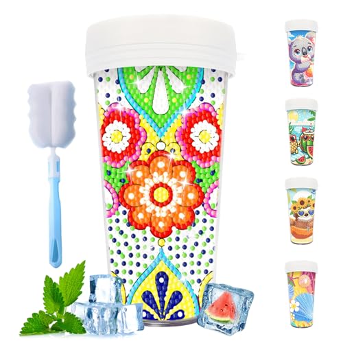 CXINLky DIY Diamond Painting Becher, 470ML Diamond Painting Wasserflasche mit Reinigungsbürste, BPA-Free Mehrweg Becher für Wasser, Eiskaffee, Smoothies, Saft, Heiße Getränke-15 von CXINLky