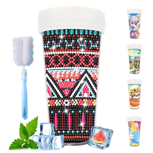 CXINLky DIY Diamond Painting Becher, 470ML Diamond Painting Wasserflasche mit Reinigungsbürste, BPA-Free Mehrweg Becher für Wasser, Eiskaffee, Smoothies, Saft, Heiße Getränke-18 von CXINLky