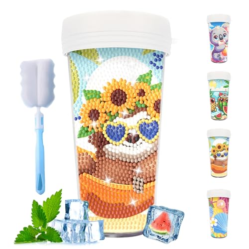 CXINLky DIY Diamond Painting Becher, 470ML Diamond Painting Wasserflasche mit Reinigungsbürste, BPA-Free Mehrweg Becher für Wasser, Eiskaffee, Smoothies, Saft, Heiße Getränke-21 von CXINLky