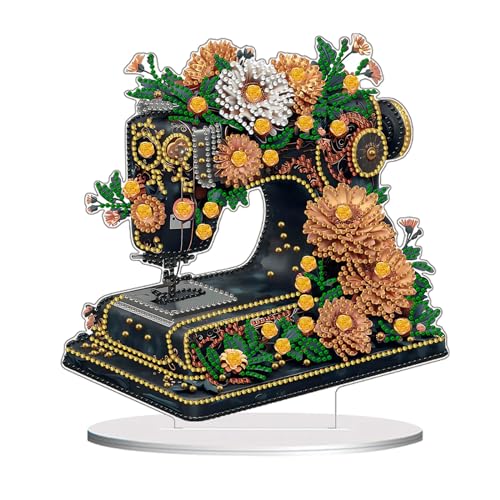 CXINLky DIY Diamond Painting Nähmaschine Tisch Deko, 5D Diamand Painting Blumen Nähmaschine Tischdeko, Diamand Malerei Stehend Kunst Set für Anfänger Hausgeschenk Deko-01 von CXINLky