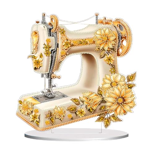 CXINLky DIY Diamond Painting Nähmaschine Tisch Deko, 5D Diamand Painting Blumen Nähmaschine Tischdeko, Diamand Malerei Stehend Kunst Set für Anfänger Hausgeschenk Deko-03 von CXINLky