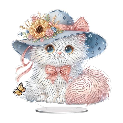 CXINLky DIY Diamond Painting Tier Tisch Deko, 5D Diamant Painting Tier Tischdeko, Kreativ Diamant Malerei Stehend Kunst Set für Anfänger Hausgeschenk Deko-04-Weiße Katze von CXINLky