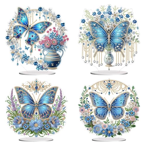 CXINLky DIY Diamond Painting Tisch Deko, 5D Diamant Painting Schmetterling Tischdeko, Diamant Malerei Stehend Kunst Set, Ornamente Geschenke Handgemachte Dekorative Ornamente-4 Stuck-C von CXINLky