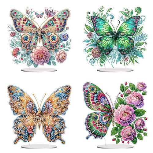 CXINLky DIY Diamond Painting Tisch Deko, 5D Diamant Painting Schmetterling Tischdeko, Diamant Malerei Stehend Kunst Set, Ornamente Geschenke Handgemachte Dekorative Ornamente-4 Stuck von CXINLky