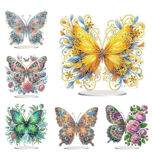 CXINLky DIY Diamond Painting Tisch Deko, 5D Diamant Painting Schmetterling Tischdeko, Diamant Malerei Stehend Kunst Set, Ornamente Geschenke Handgemachte Dekorative Ornamente-6 Stuck von CXINLky