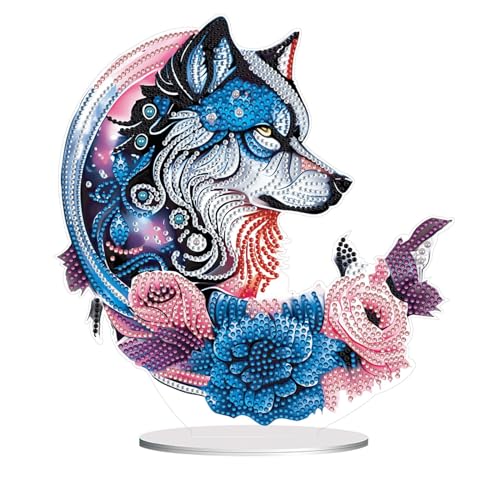 CXINLky DIY Diamond Painting Tisch Deko, 5D Diamant Painting Tiere Tischdeko, Diamant Malerei Stehend Kunst Set, Ornamente Geschenke für Anfänger Zuhause,Büro Dekoration-11-Wolf von CXINLky