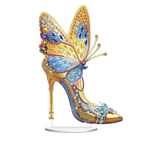 CXINLky DIY Diamond Painting Tisch Deko, 5D Diamant Painting Tischdeko, Diamant Malerei Stehend Kunst Set, Ornamente Geschenke für Anfänger Zuhause,Büro Dekoration-03-Schmetterlings-High-Heels von CXINLky