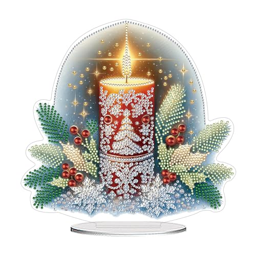 CXINLky DIY Diamond Painting Tisch Deko, 5D Diamant Painting Weihnachten Tischdeko, Diamant Malerei Stehend Kunst Set für Anfänger Hausgeschenk Deko-10-Weihnachtskerze von CXINLky