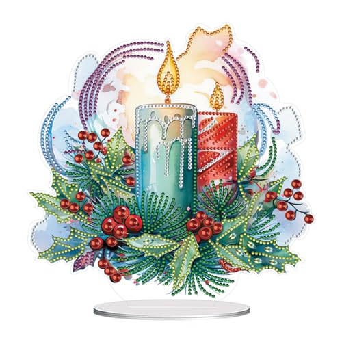 CXINLky DIY Diamond Painting Weihnachten Tisch Deko, 5D Diamant Painting Weihnachten Tischdeko, Diamant Malerei Stehend Kunst Set für Anfänger Hausgeschenk Deko-02-Weihnachtskerzen von CXINLky