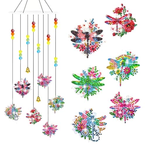 CXINLky Diamond Painting Windspiel, 5D DIY Diamond Painting Sonnenfänger Windspiele Set, Diamand Painting Anhänger Windspiel Kristall Diamand Set-Libelle von CXINLky