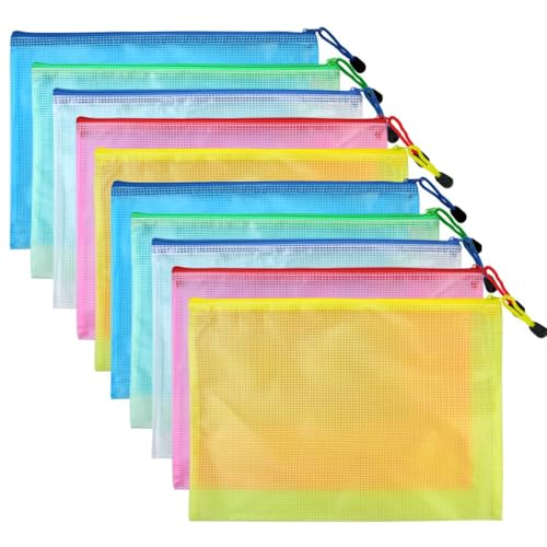 CXNXFD 10 PCS A4 Mesh-Reißverschlusstasche, Dokumentenmappentaschen mit Reißverschluss für die Organisation, Reißverschlusstaschen für Spielzeug, Reise-, Schul- und Bürobedarf Aufbewahrung von CXNXFD