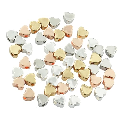 CXNXFD 30 Pieces 6mm Heart-Shaped Metal Bead Gold Silver Rose Gold Heart Necklace Bracelet Earrings Bead Accessories DIY Jewelry Accessories von CXNXFD