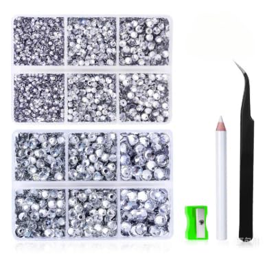 CXNXFD 6500Pcs Flachbodenbohrer Strass Hot Diamond Schmuck Hot Repair Strass - Kommt mit Buntstift & Pinzette Set - 5 Größen Glänzend Weiß Klar DIY Zubehör von CXNXFD