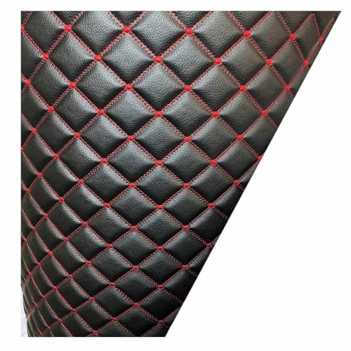 Kunstleder Lederkonzept Kunstleder Polsterstoff Gesteppt Kaschiert Meterware Möbelstoff Dekostoff,Schwarz (Color : Grau Square, Size : 1.6x1m/62.9x39.4inch)(Black (red line),1.6x10m) von CXPMY