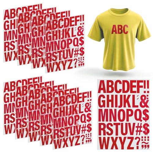 10 Blatt Buchstaben zum Aufbügeln für Kleidung, Wärmetransfer-Vinyl-Buchstaben zum Aufbügeln für DIY-T-Shirts – rote Buchstaben von CXWLJL