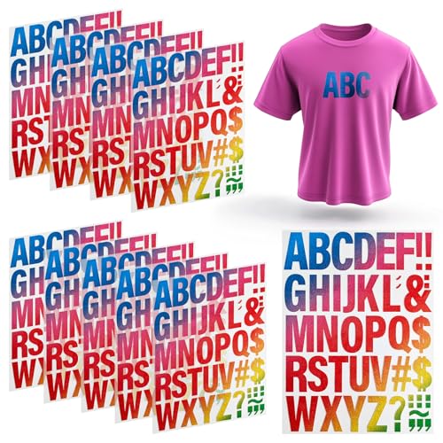 10 Blatt Buchstaben zum Aufbügeln für Kleidung Heat Transfer Vinyl Eisen auf Buchstaben für DIY T-Shirts - Farbige Buchstaben von CXWLJL