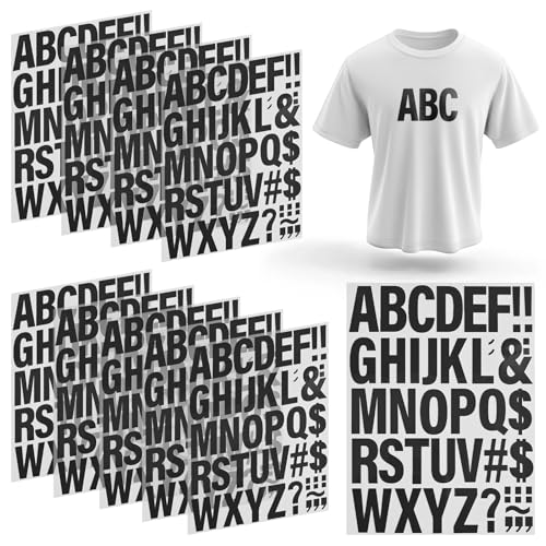 10 Blatt Buchstaben zum Aufbügeln für Kleidung Heat Transfer Vinyl Eisen auf Buchstaben für DIY T-Shirts - Schwarze Buchstaben von CXWLJL