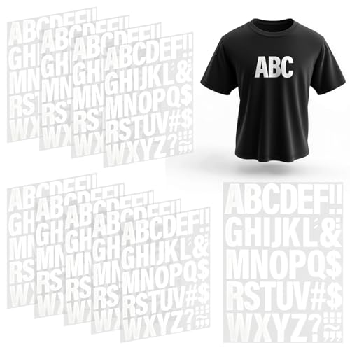 10 Blatt Buchstaben zum Aufbügeln für Kleidung Heat Transfer Vinyl Eisen auf Buchstaben für DIY T-Shirts - Weiße Buchstaben von CXWLJL