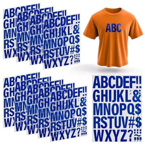 Buchstaben zum Aufbügeln für Kleidung, Wärmeübertragung, Vinyl, Buchstaben zum Aufbügeln, für DIY-T-Shirts, blaue Buchstaben, 10 Blatt von CXWLJL