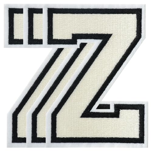 CXWLJL 3 x 11,4 cm bestickte Aufnäher zum Aufbügeln, Buchstaben-Aufnäher für Kleider, Röcke, Hüte, Socken, Taschen, DIY-Zubehör – Z (weiß) von CXWLJL