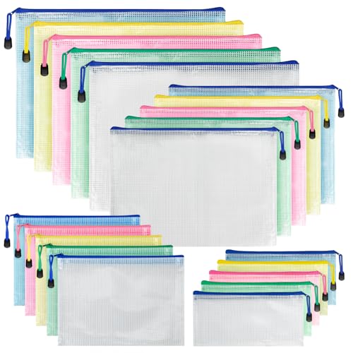 Dokumententasche A3+A4+A5+A6, 20 Stücke Dokumentenmappe PVC Wasserdicht Mesh Zipper Beutel mit Reißverschluss für Büro, Papier, Kosmetika und Reisezubehör, Zip Beutel für Erwachsene Kinder Studenten von CXXBOOB