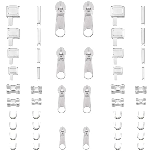 40 Stück Reissverschluss Reparatur Set Und 8 Reißverschluss Schnallen, Reißverschluss Reparaturset, Reißverschluss Geeignet zum Austausch Von Eingespannten Gegenständen(Silbrig) von CYBGQP