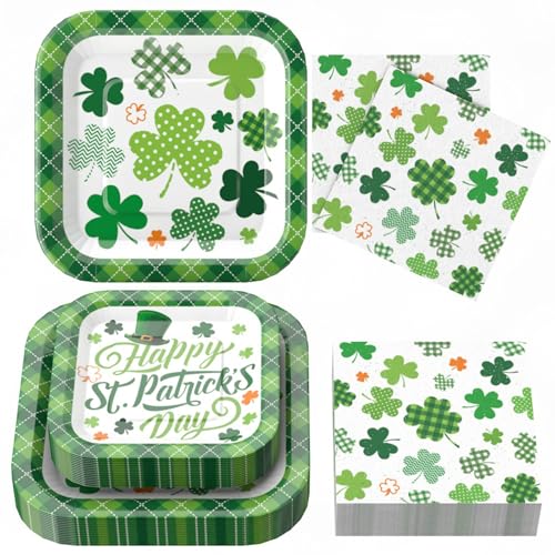 CYBSYT St. Patricks Day Teller und Servietten, quadratisch, St. Patricks Day, 22,9 cm, 25 Stück 17,8 cm St. Patricks Dessertteller für St. Patricks Day Dekorationen von CYBSYT