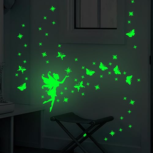 Leuchtendes Wandtattoo Kinderzimmer Fairy, Wandtattoo Schmetterlinge Feen Leuchtend Fluoreszierend Wandsticker für Kinder Mädchen Babyzimmer Dekoration pour Bébé-Décoration Miroir von CYCLYTE