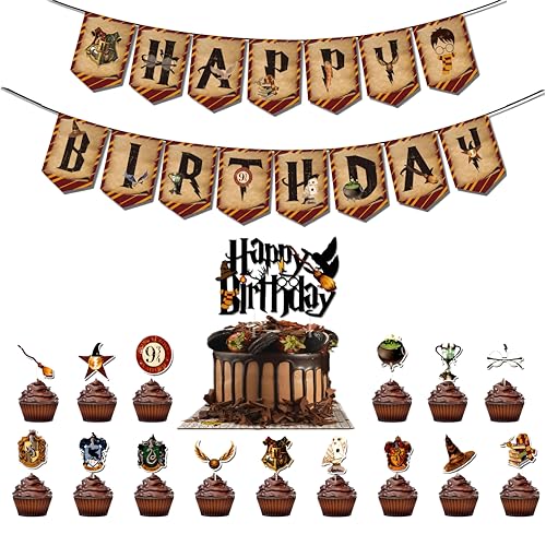 Magical Tortendeko Geburtstagsbanner 17 Stück, Wizard Happy Birthday Cake Topper und Banner, Wizard Inspiriert Deko für Magic Theme Party von CYCLYTE
