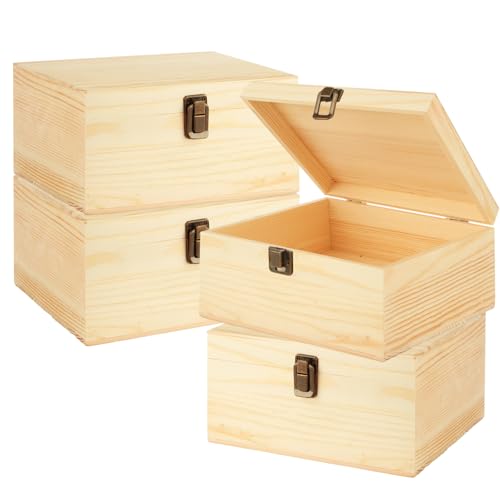 CYEAH Unlackierte Holz-Aufbewahrungsbox mit Klappdeckel, 17 x 12,7 x 7,6 cm, unlackierte Holzkiste, naturbelassene Kieferbox mit Frontverschluss, rustikale Holz-Geschenkboxen für Handwerk, DIY, von CYEAH