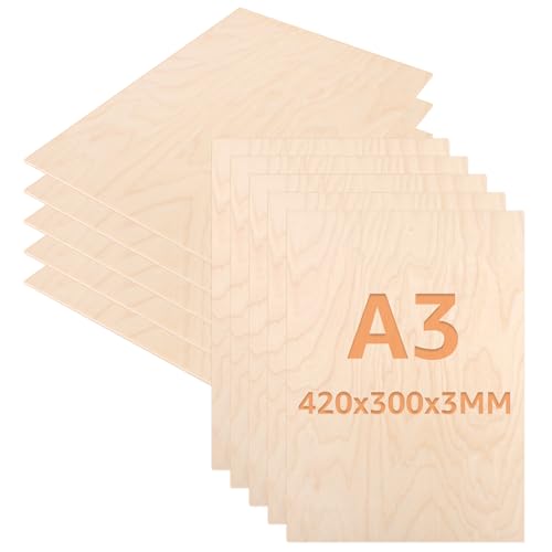 CYEER 10 Stück A3 Sperrholzplatte 3MM, 420x300MM Sperrholz, Birkensperrholz, Unbehandeltes Holz, Balsaholzplatten, Plywood für DIY Kunst und Handwerk, Laserprojekte, Hohlgravuren von CYEER