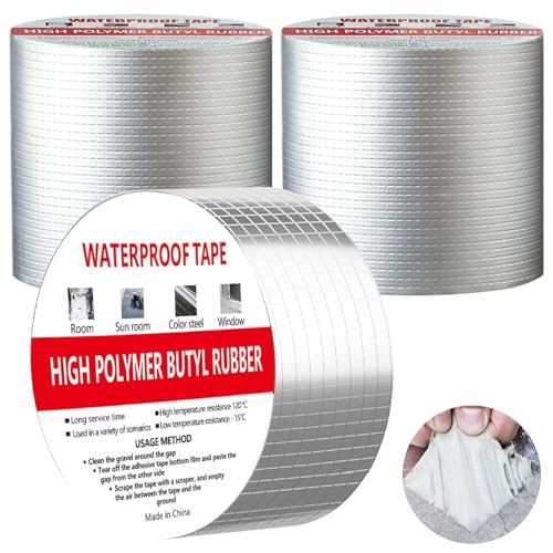 CYEER 3 Stück Butyl Dichtband, Butylband Wasserdicht 10cm x 5m, Wasserdichtes Klebeband, Abdichtband Wasserfest für Dachleckage Oberflächenriss Wohnwagen Rohr Glas Fenster von CYEER