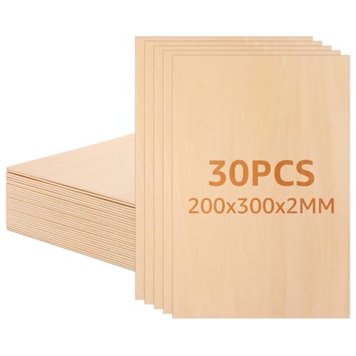 CYEER 30 Stück Sperrholz 2MM, 200x300MM Sperrholzplatte, Lindenholz, Unbehandeltes Holz, Sperrholzplatten, Balsaholzplatten für DIY Kunst und Handwerk, Laserprojekte, Hohlgravuren von CYEER