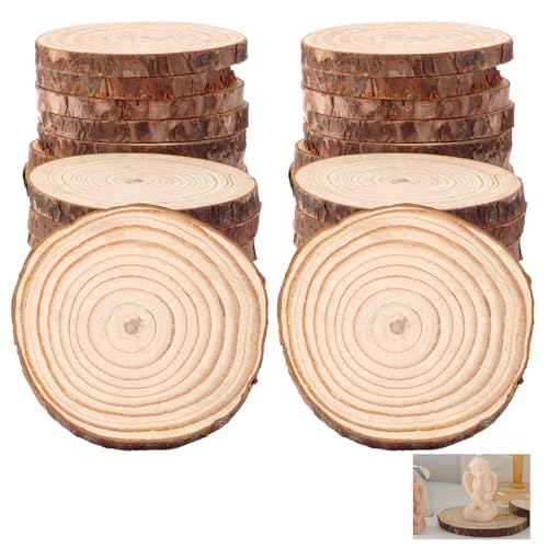 CYEER 35 Stück Holzscheiben 9-10CM, Holz Log Scheiben, Runde Naturholz Baumscheiben Ca.10mm, Unvollendete Ungebohrte ohne Loch für DIY Handwerk Hochzeit Mittelstücke Weihnachten Dekoration Baumscheibe von CYEER