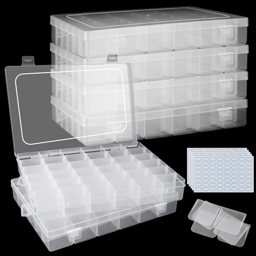 CYEER 4 Stück Sortierboxen für Kleinteile, 36 Fächern Kunststoff Aufbewahrungsbox mit Fächern, Durchsichtige Aufbewahrungsbox Kleinteile, Kleinteile Organizer für Perlen, Schmuck, Angelzubehör von CYEER