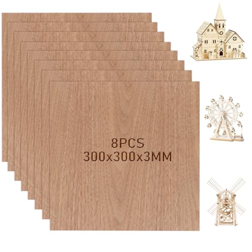 CYEER 8 Stück Nussbaum Sperrholzplatte 3MM, 300x300MM Sperrholz, Unbehandeltes Holz, Lindenholz, Sperrholzplatten, Balsaholzplatten für DIY Kunst und Handwerk, Laserprojekte, Hohlgravuren von CYEER