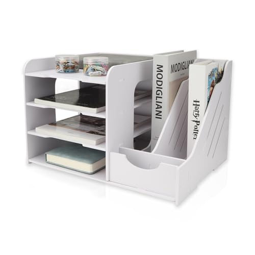 CYEER Schreibtisch Organizer Weiß, PVC Schreibtisch Aufsatzregal, Büro Organizer Schreibtisch Ablagefächer, Büro Ablagefächer, Briefablage A4, Bürobedarf: Ablagefächer für Zuhause, Büro, Schule von CYEER