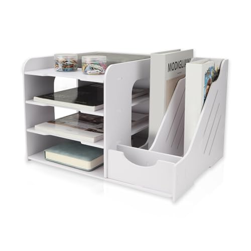 CYEER Schreibtisch Organizer Weiß, PVC Schreibtisch Aufsatzregal, Büro Organizer Schreibtisch Ablagefächer, Büro Ablagefächer, Briefablage A4, Bürobedarf: Ablagefächer für Zuhause, Büro, Schule von CYEER