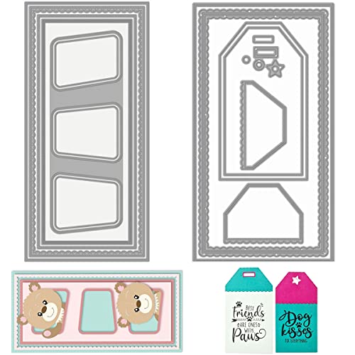 2 Stück/Set Slimline Rechteckige Rahmenformen für Kartenherstellung DIY Scrapbooking Film Video Etikettenanhänger Metall-Stanzformen für Papierbasteln Handarbeiten Scrapbooking Zubehör von CYFUN DESIGN