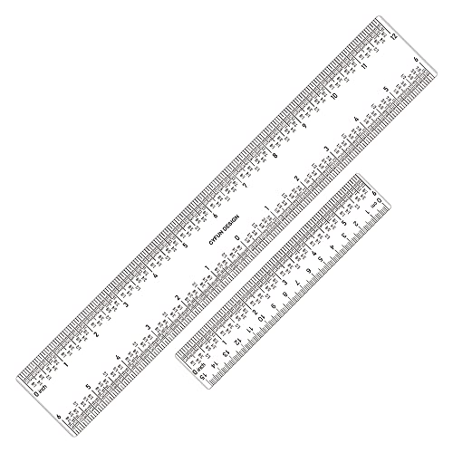 2 Stück 15,2 cm / 30,5 cm transparentes Acryl-Lineal mit Zoll und metrischem Messwerkzeug, 30,5 cm und 15,2 cm gerade Kantenlineale für Papierschneide, Bastelbedarf, Schulbedarf für Studenten , Büro von CYFUN DESIGN